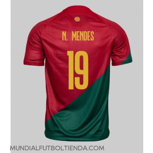 Camiseta Portugal Nuno Mendes #19 Primera Equipación Replica Mundial 2022 mangas cortas